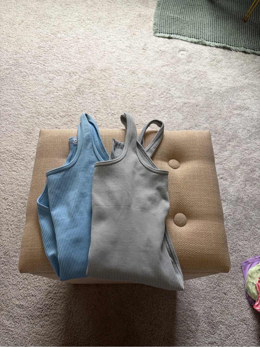 Ribbed Tank Top - Light Blue & Light Gray